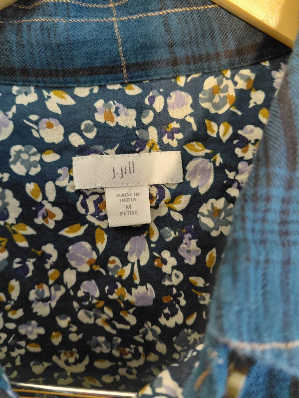 J JILL Blue Plaid Buttoned Shirt Dress Petite Medium - Picture 3 of 7